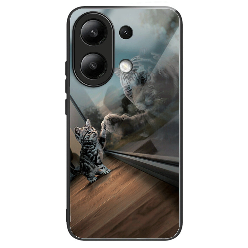 For Xiaomi Redmi Note 13 4G Case Pattern Printing Tempered Glass+TPU Phone Cover