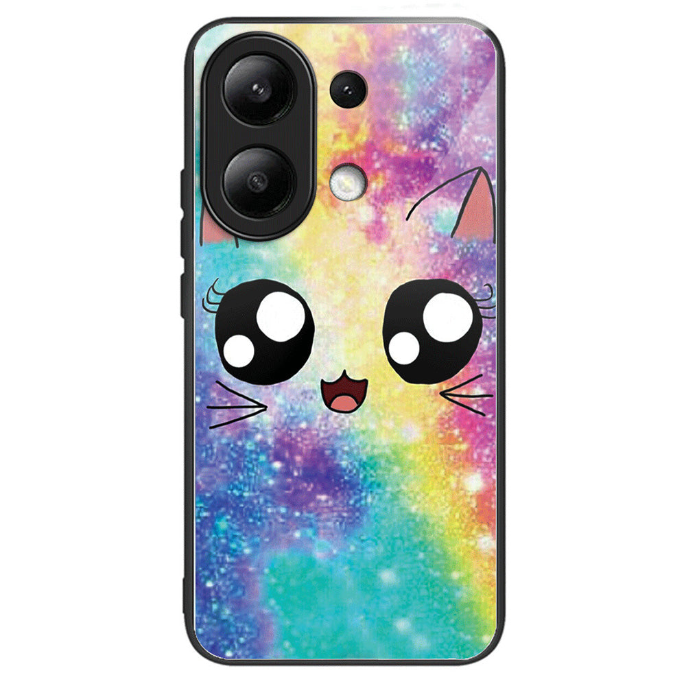 For Xiaomi Redmi Note 13 4G Case Pattern Printing Tempered Glass+TPU Phone Cover