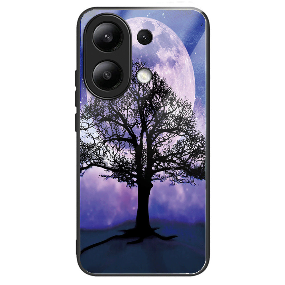 For Xiaomi Redmi Note 13 4G Case Pattern Printing Tempered Glass+TPU Phone Cover