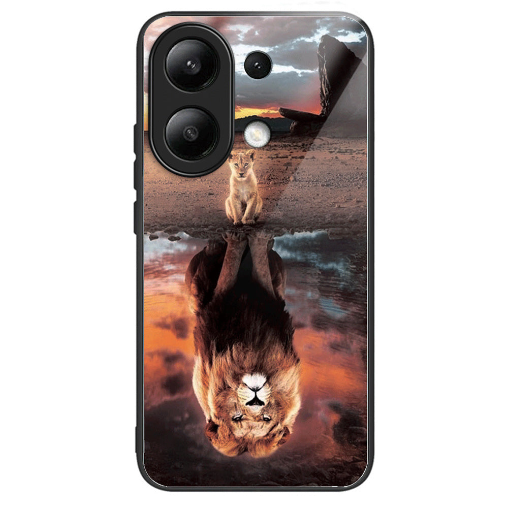 For Xiaomi Redmi Note 13 4G Case Pattern Printing Tempered Glass+TPU Phone Cover