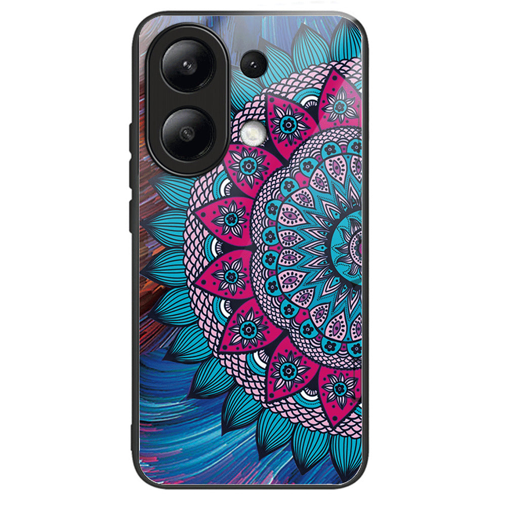 For Xiaomi Redmi Note 13 4G Case Pattern Printing Tempered Glass+TPU Phone Cover