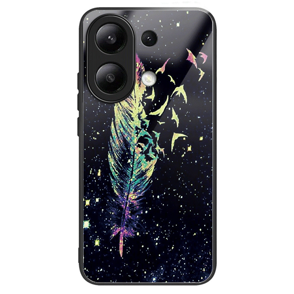 For Xiaomi Redmi Note 13 4G Case Pattern Printing Tempered Glass+TPU Phone Cover