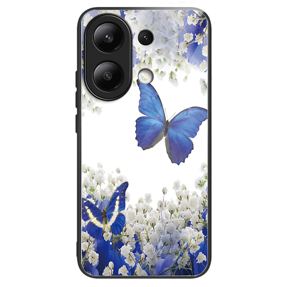 For Xiaomi Redmi Note 13 4G Case Pattern Printing Tempered Glass+TPU Phone Cover