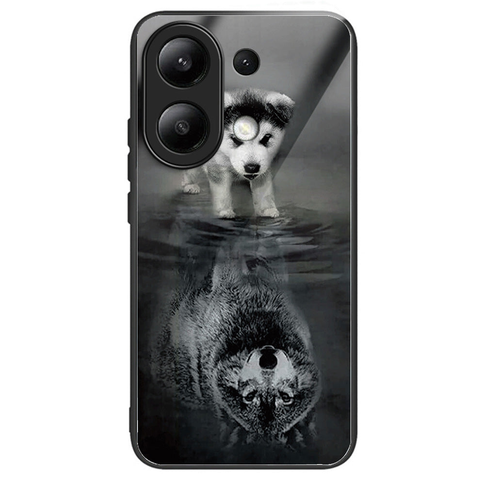 For Xiaomi Redmi Note 13 4G Case Pattern Printing Tempered Glass+TPU Phone Cover