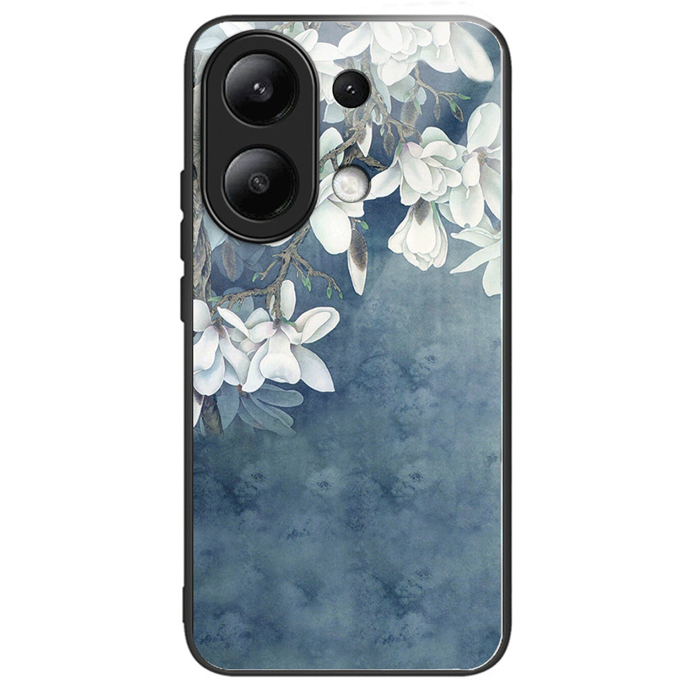 For Xiaomi Redmi Note 13 4G Tempered Glass Back Cover Pretty Pattern Protective Phone Case