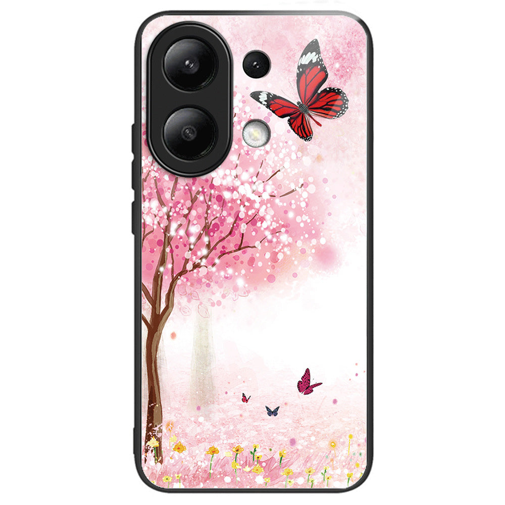 For Xiaomi Redmi Note 13 4G Tempered Glass Back Cover Pretty Pattern Protective Phone Case
