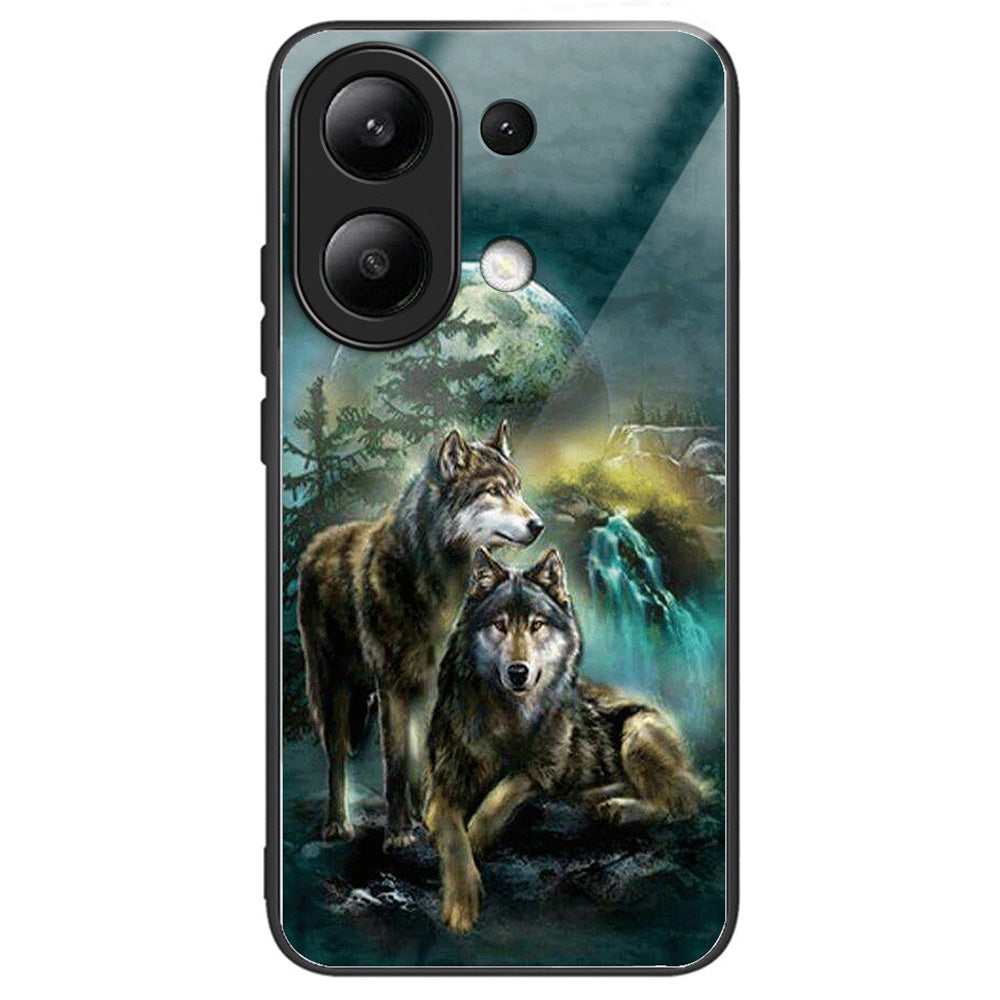 For Xiaomi Redmi Note 13 4G Tempered Glass Back Cover Pretty Pattern Protective Phone Case