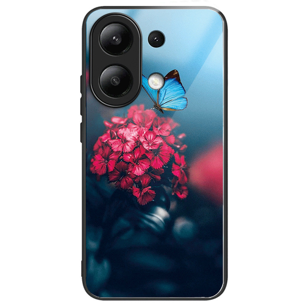 For Xiaomi Redmi Note 13 4G Tempered Glass Back Cover Pretty Pattern Protective Phone Case