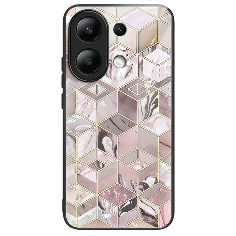 For Xiaomi Redmi Note 13 4G Tempered Glass Back Cover Pretty Pattern Protective Phone Case