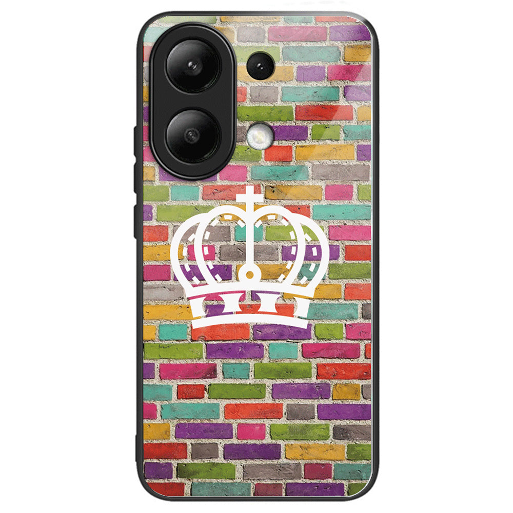 For Xiaomi Redmi Note 13 4G Tempered Glass Back Cover Pretty Pattern Protective Phone Case