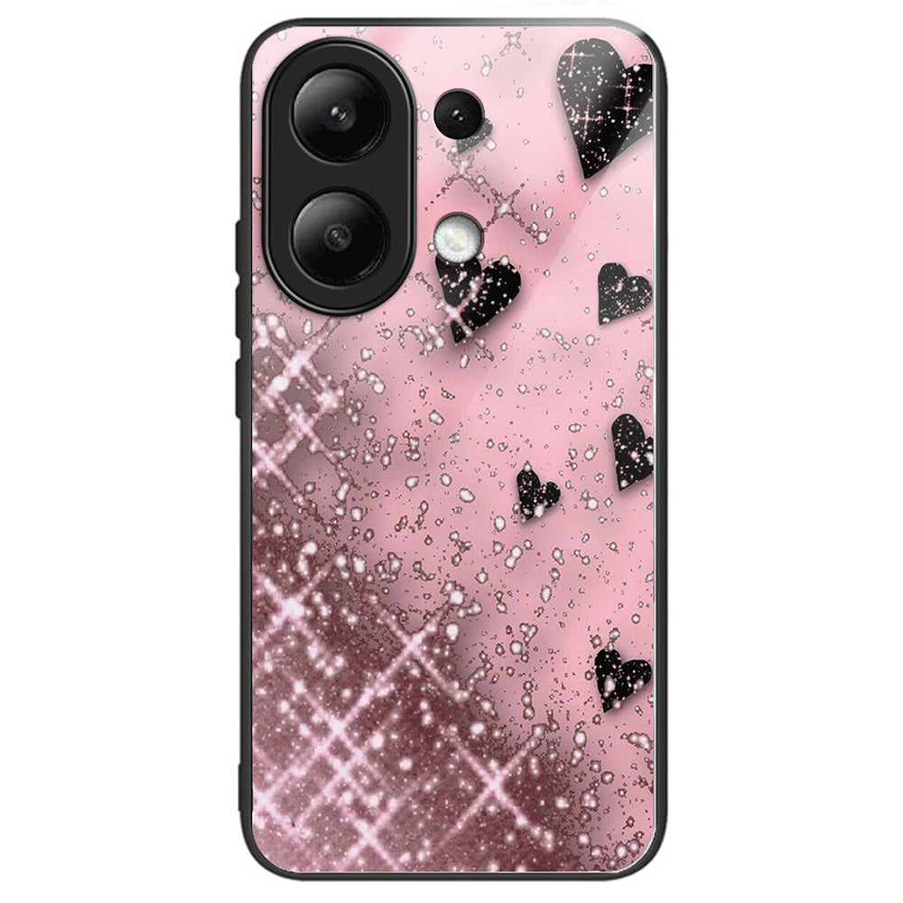 For Xiaomi Redmi Note 13 4G Tempered Glass Back Cover Pretty Pattern Protective Phone Case