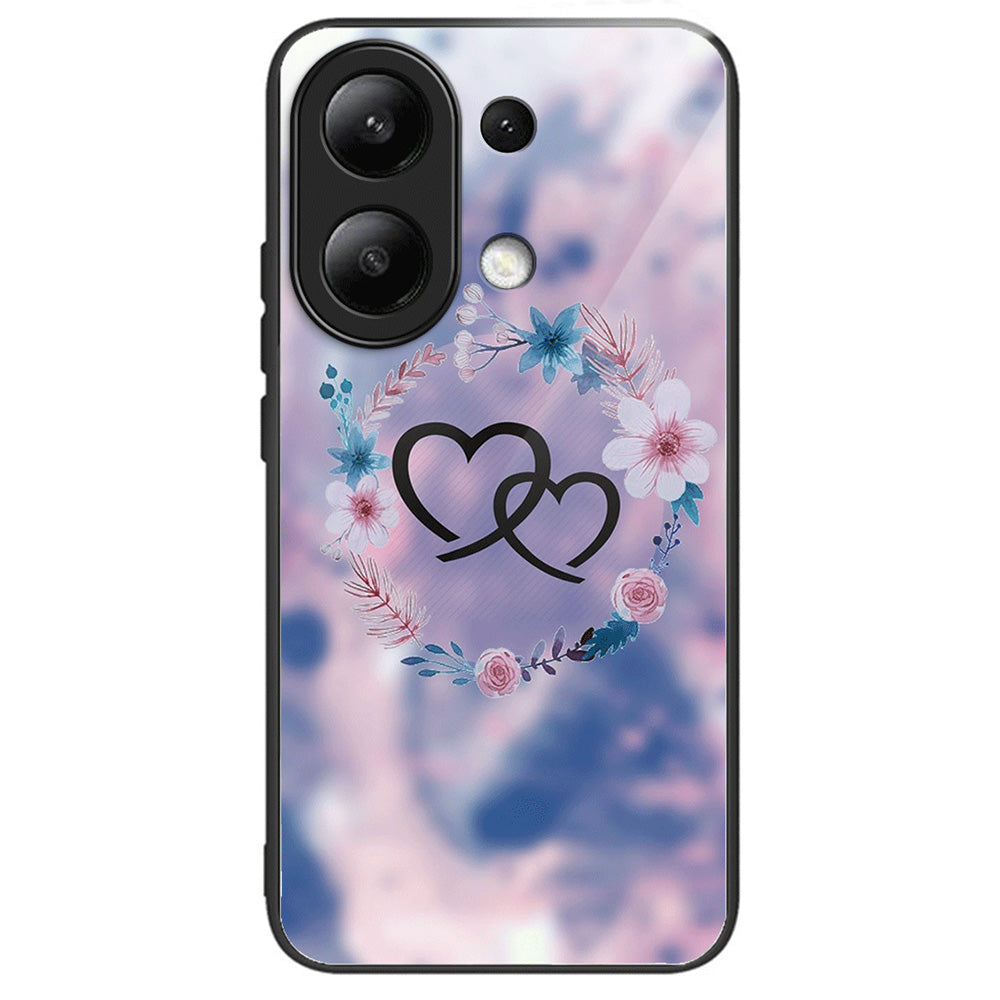 For Xiaomi Redmi Note 13 4G Tempered Glass Back Cover Pretty Pattern Protective Phone Case