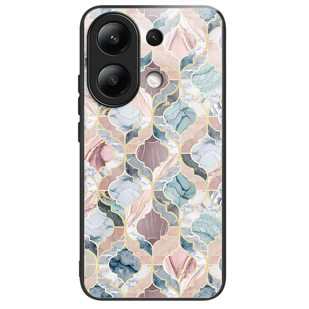 For Xiaomi Redmi Note 13 4G Tempered Glass Back Cover Pretty Pattern Protective Phone Case