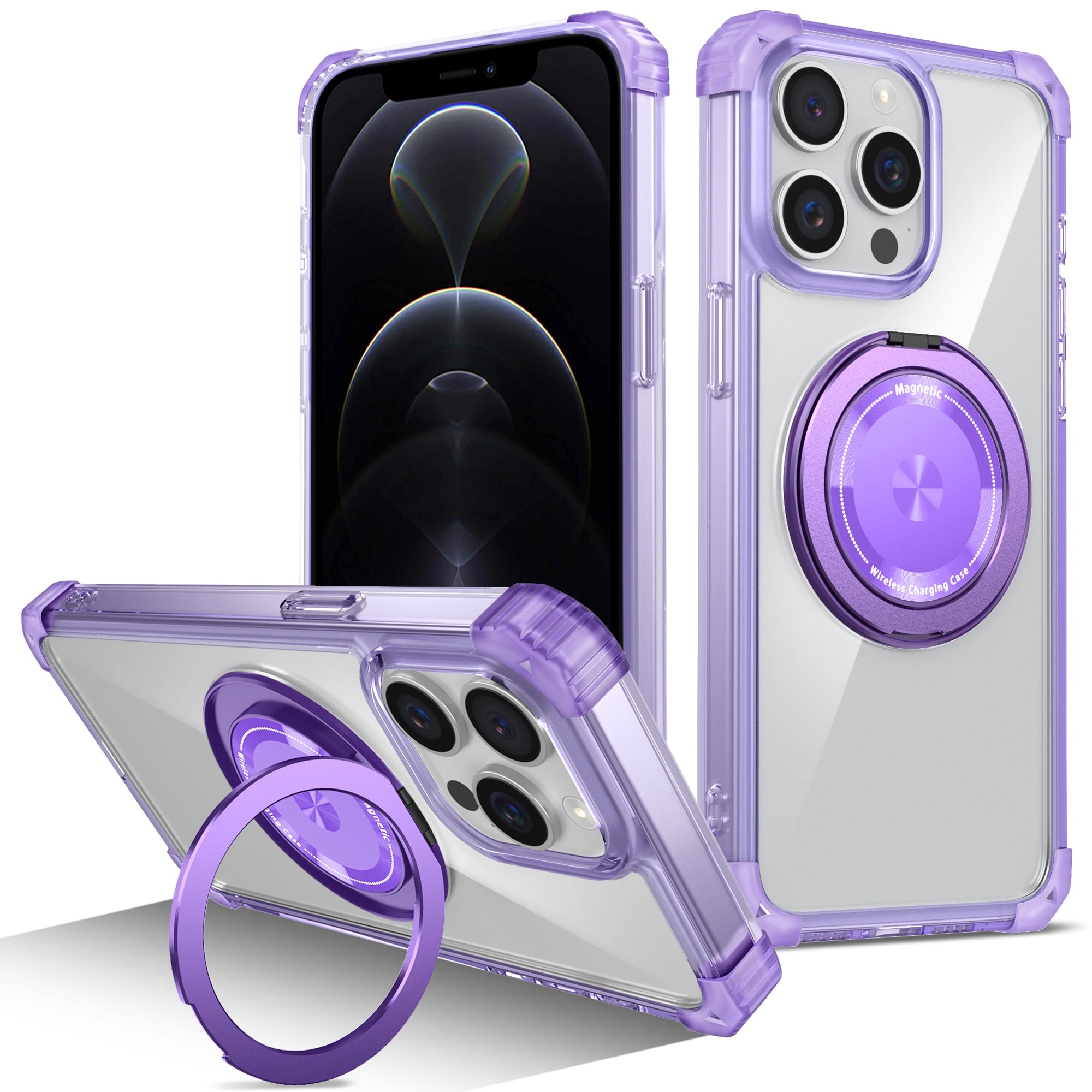 For iPhone 12 / 12 Pro Case Compatible with MagSafe Rotating Kickstand TPU+PC Phone Cover