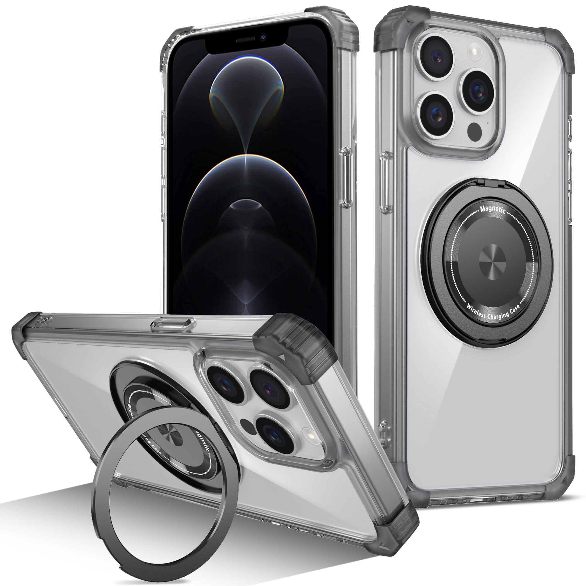 For iPhone 12 Pro Max Magnetic Case Anti-drop TPU+PC Kickstand Phone Cover