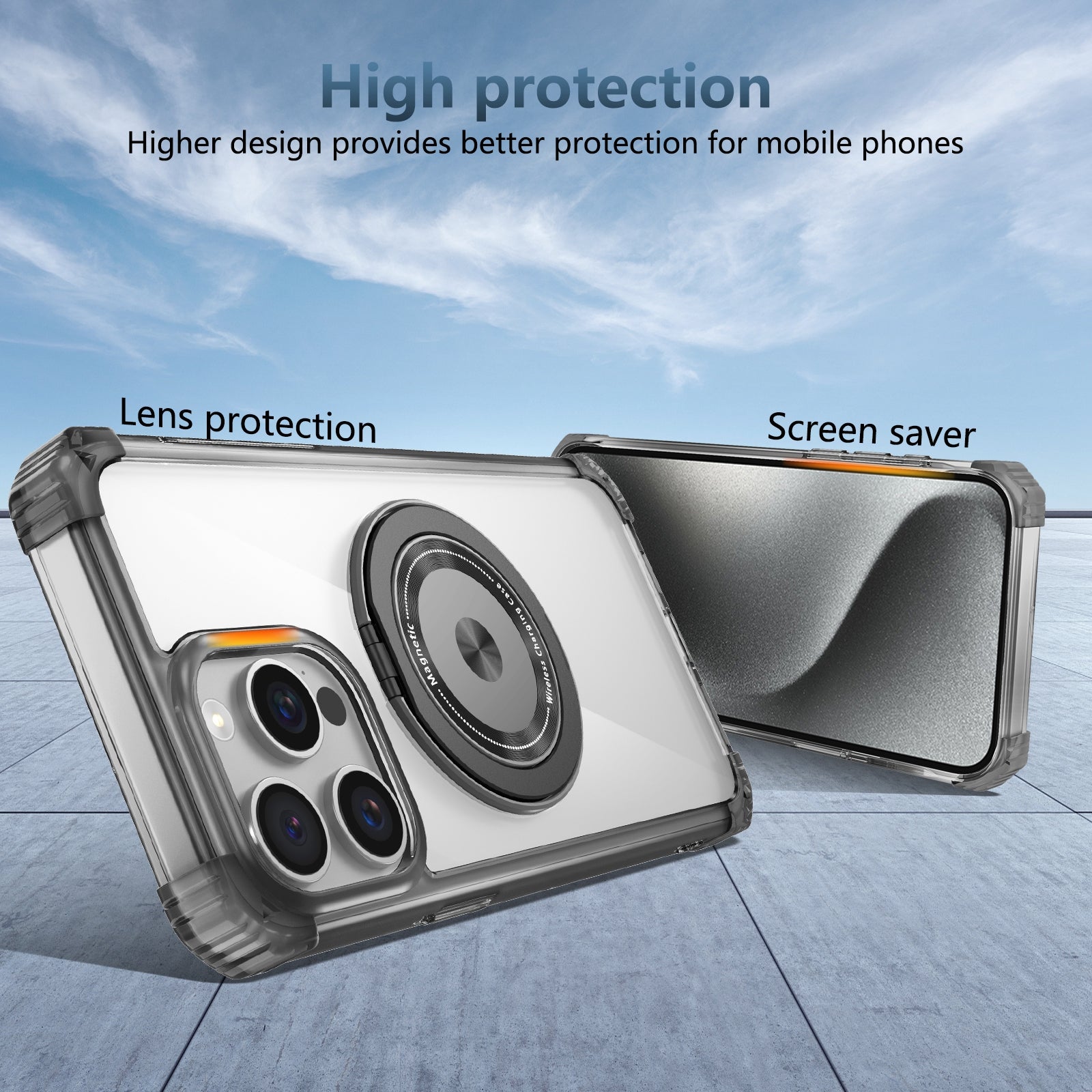 For iPhone 12 Pro Max Magnetic Case Anti-drop TPU+PC Kickstand Phone Cover