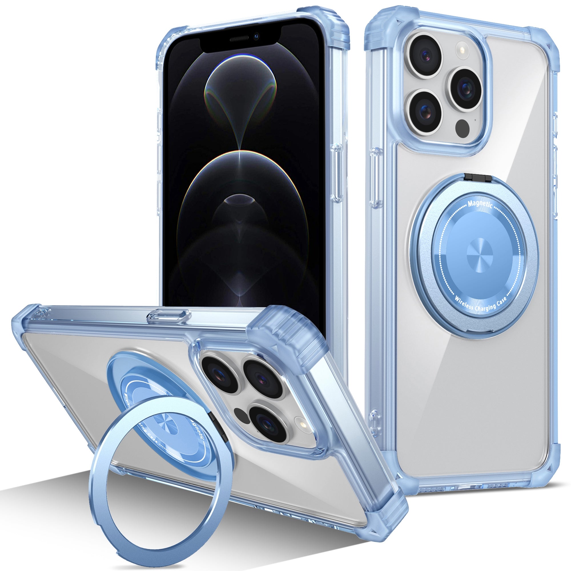 For iPhone 12 Pro Max Magnetic Case Anti-drop TPU+PC Kickstand Phone Cover