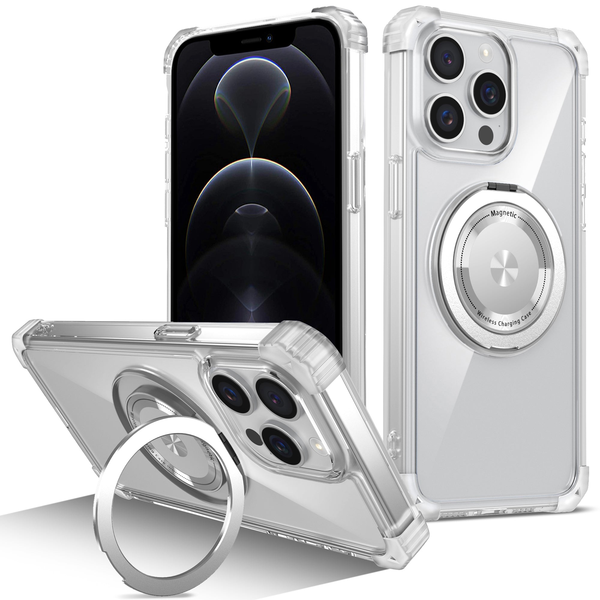 For iPhone 12 Pro Max Magnetic Case Anti-drop TPU+PC Kickstand Phone Cover