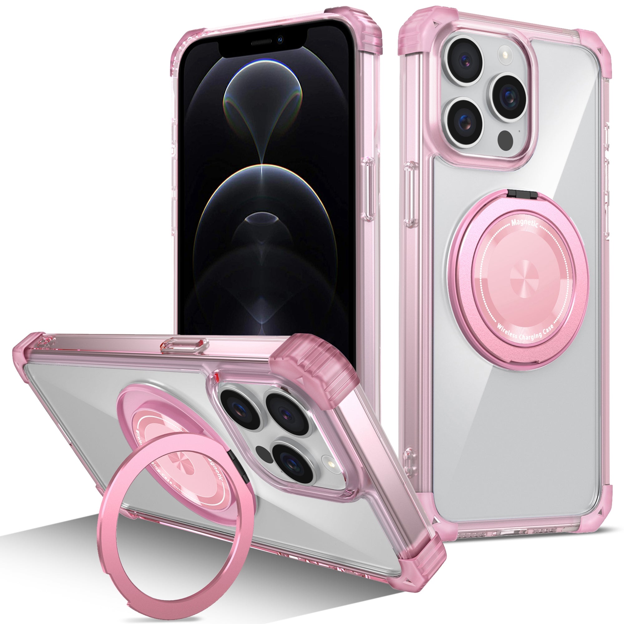 For iPhone 12 Pro Max Magnetic Case Anti-drop TPU+PC Kickstand Phone Cover