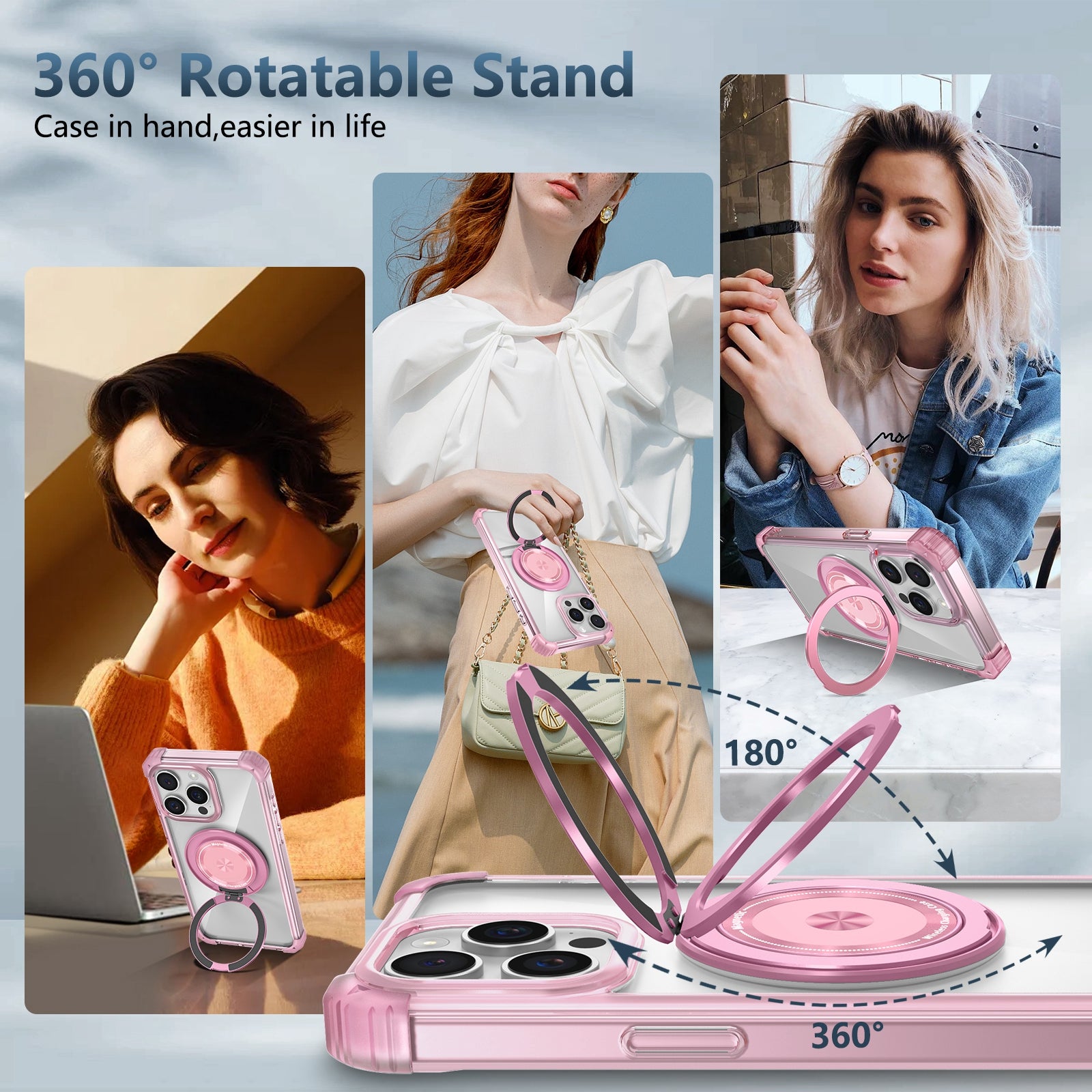 For iPhone 14 Pro Case Rotary Ring Kickstand TPU+PC Phone Cover