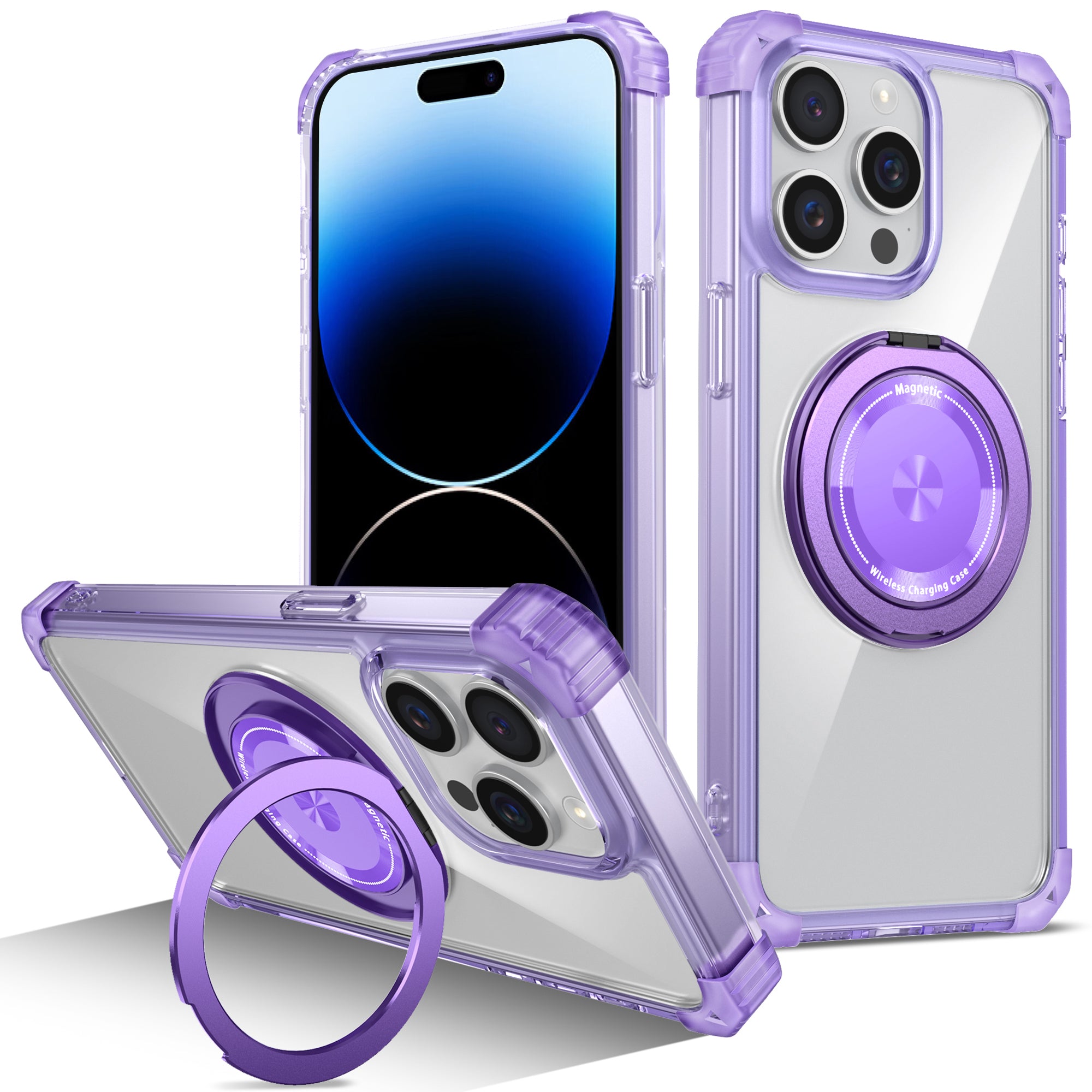For iPhone 14 Pro Case Rotary Ring Kickstand TPU+PC Phone Cover
