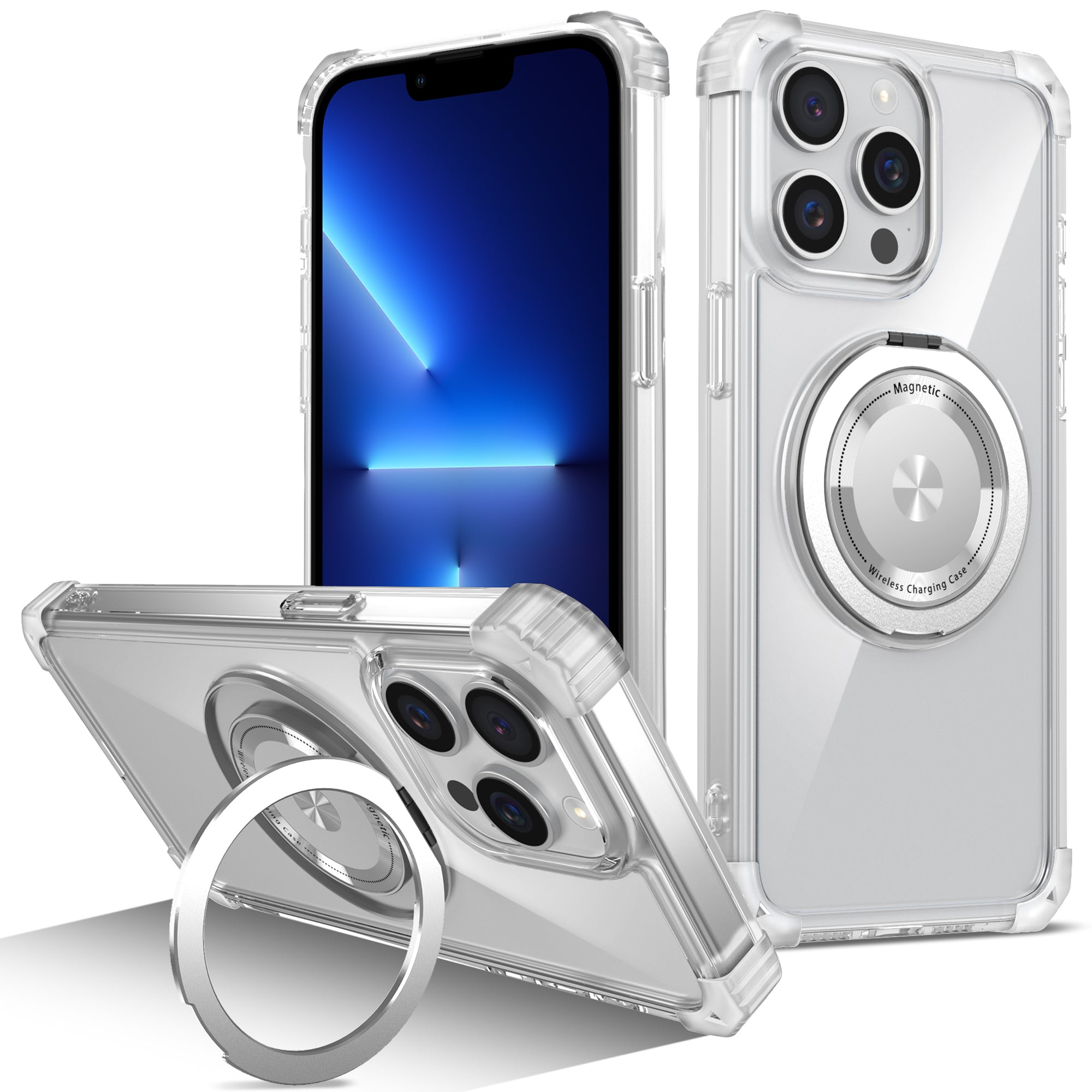 For iPhone 13 Pro 6.1 inch Magnetic Case PC+TPU 360 Degree Rotation Kickstand Phone Cover