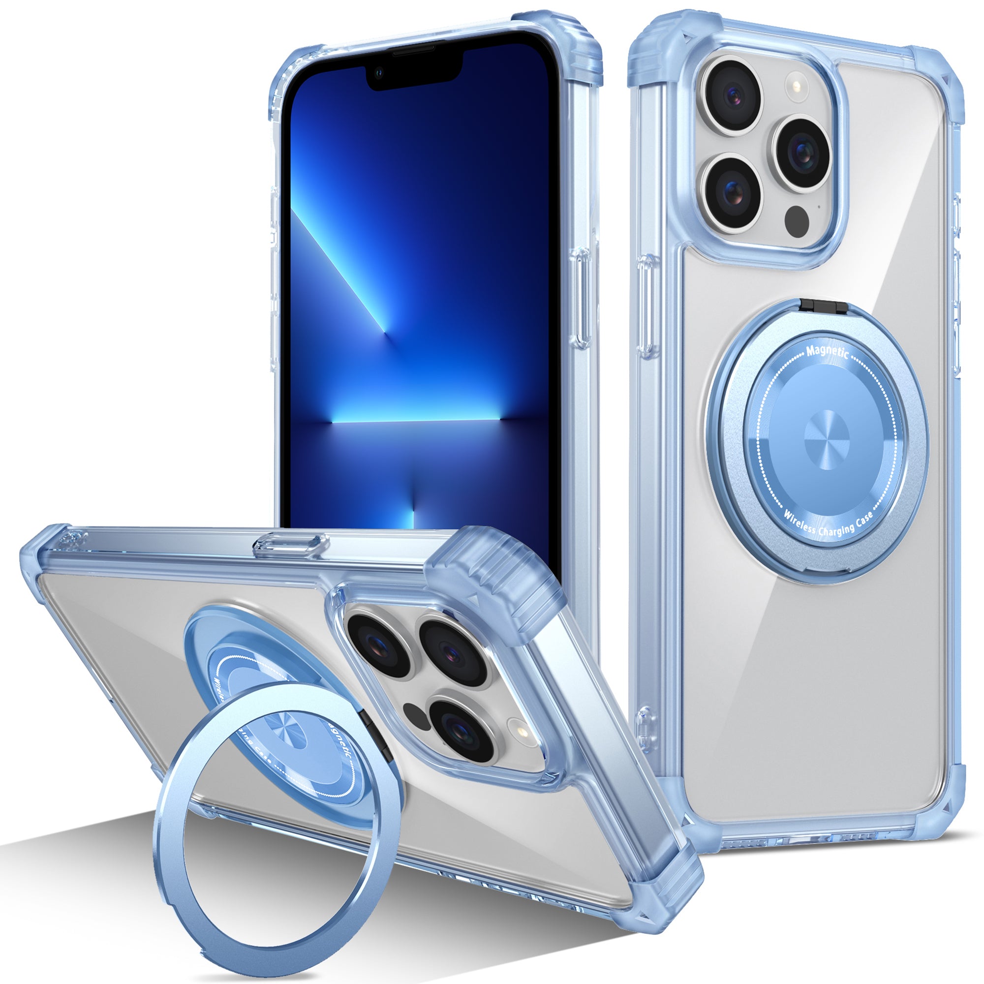 For iPhone 13 Pro 6.1 inch Magnetic Case PC+TPU 360 Degree Rotation Kickstand Phone Cover