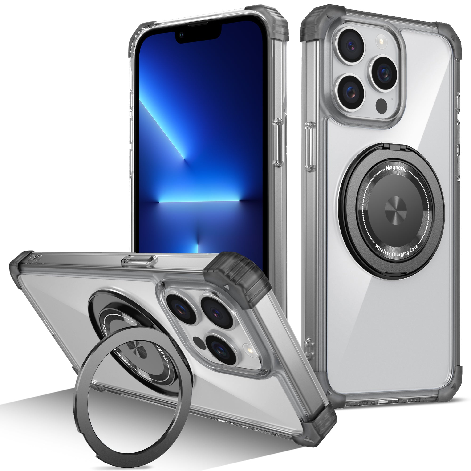 For iPhone 13 Pro 6.1 inch Magnetic Case PC+TPU 360 Degree Rotation Kickstand Phone Cover