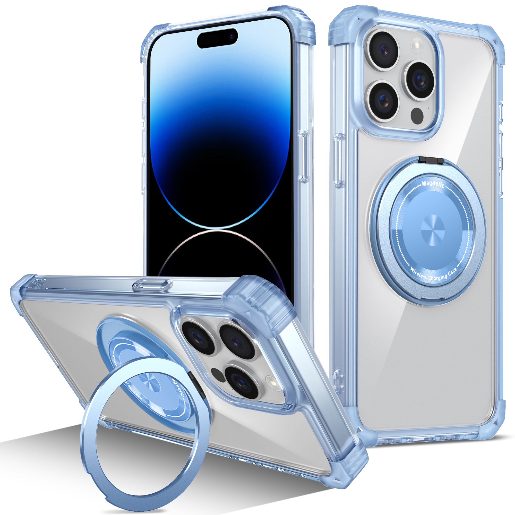 For iPhone 14 Pro Max Magnetic Case Corner Cushions TPU+PC Invisible Kickstand Phone Cover