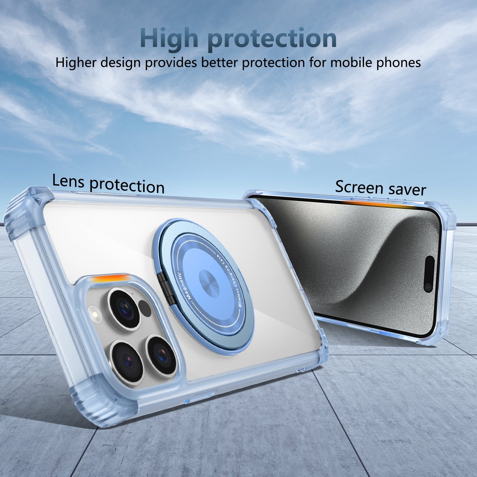 For iPhone 14 Pro Max Magnetic Case Corner Cushions TPU+PC Invisible Kickstand Phone Cover