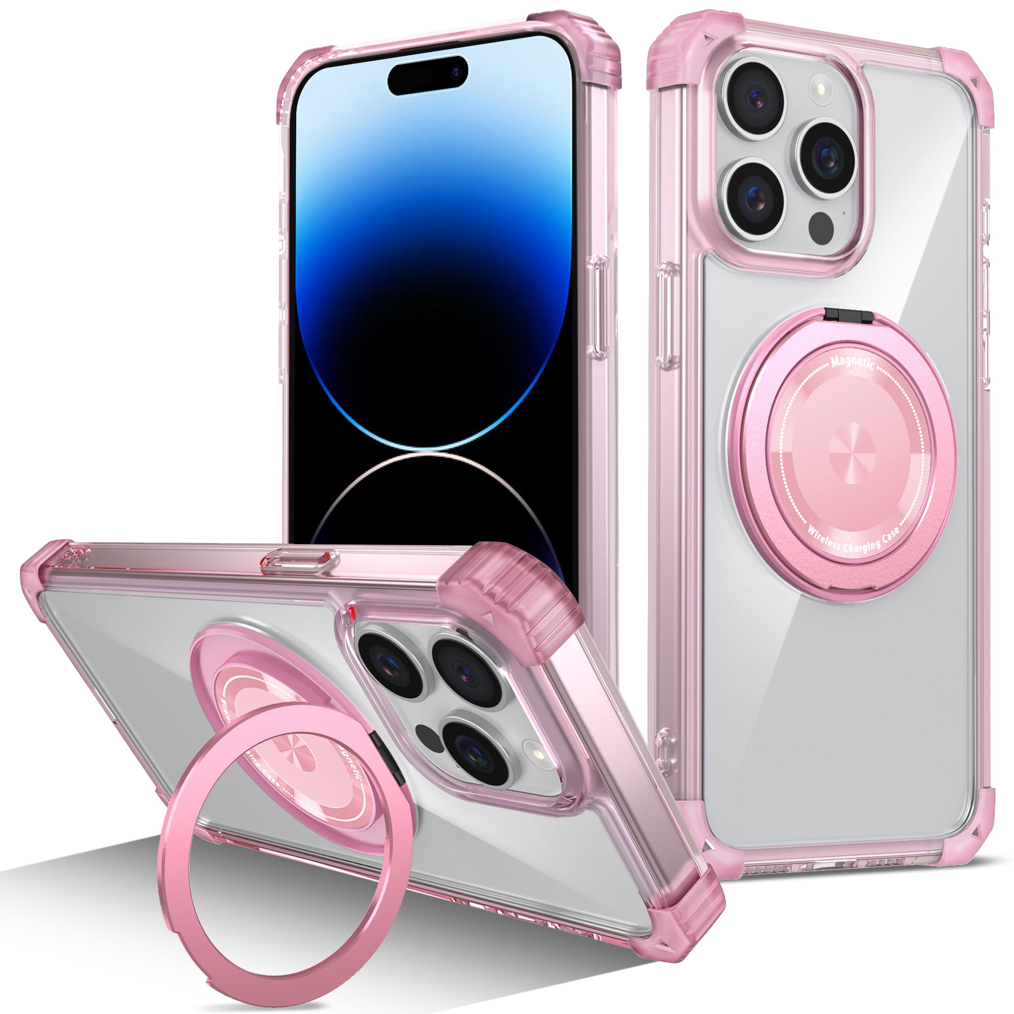 For iPhone 14 Pro Max Magnetic Case Corner Cushions TPU+PC Invisible Kickstand Phone Cover