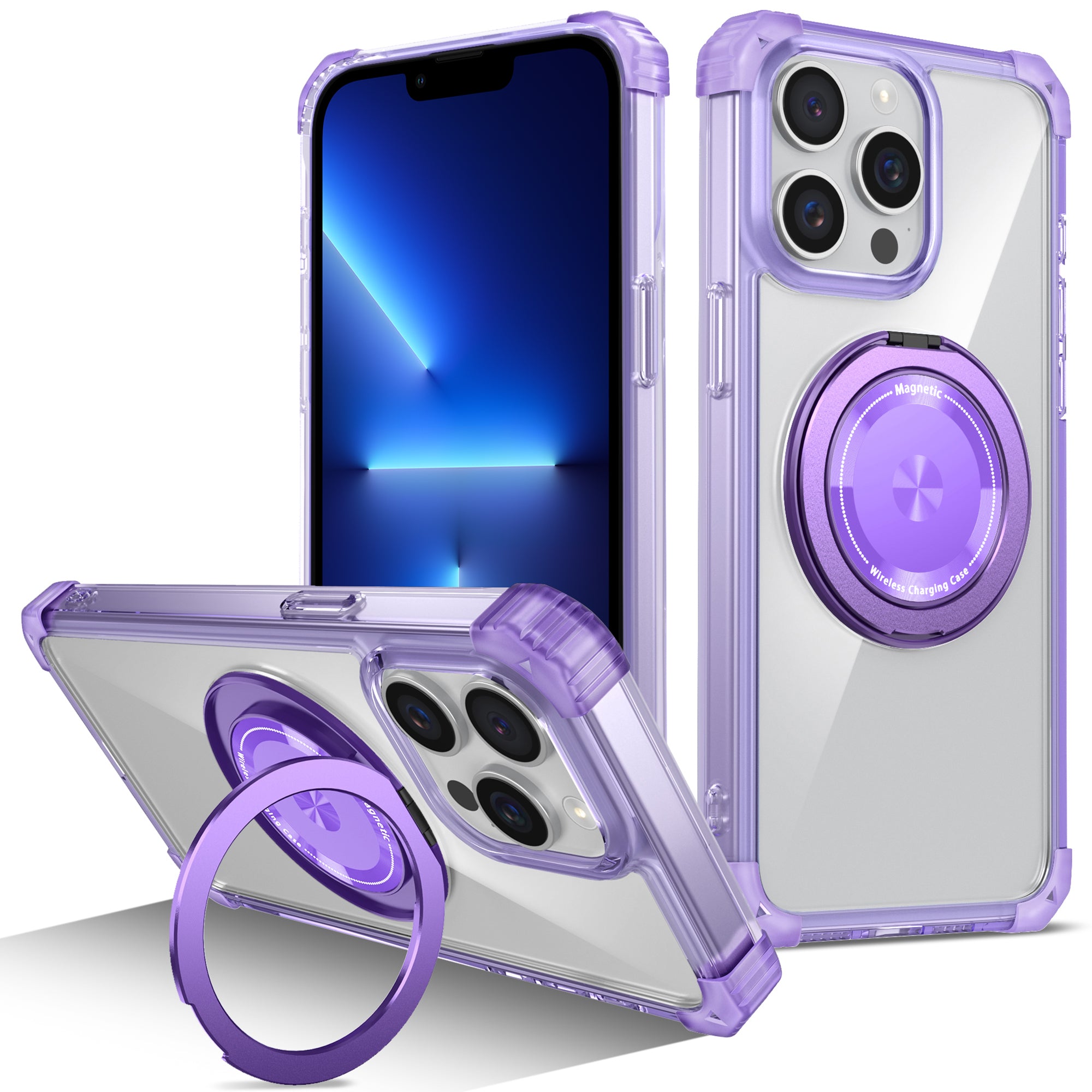 For iPhone 13 Pro Max Magnetic Case Rotary Ring Kickstand TPU+PC Phone Cover