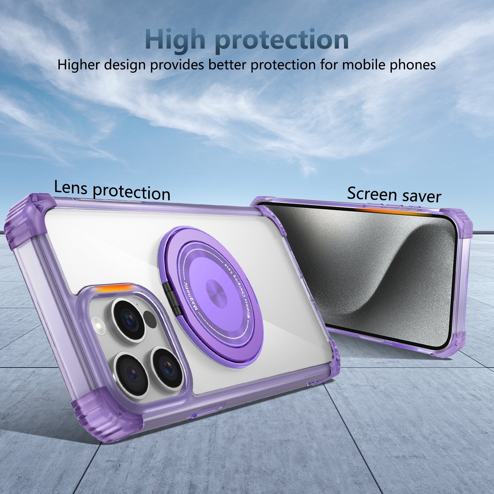 For iPhone 13 Pro Max Magnetic Case Rotary Ring Kickstand TPU+PC Phone Cover