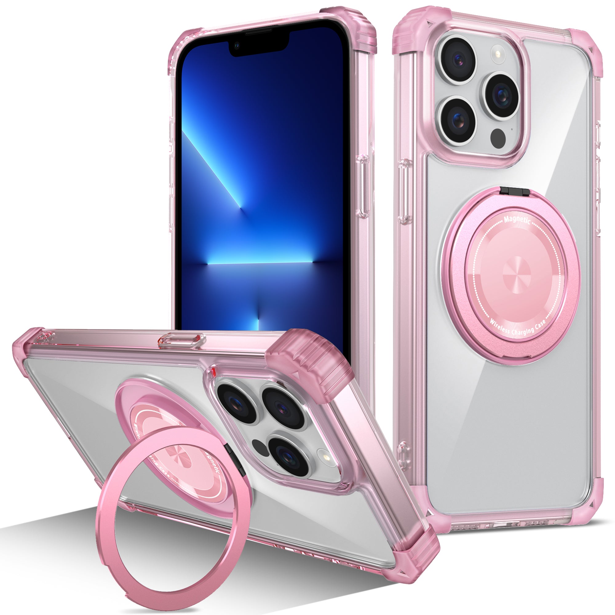 For iPhone 13 Pro Max Magnetic Case Rotary Ring Kickstand TPU+PC Phone Cover