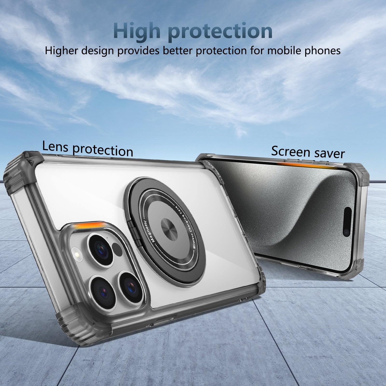 For iPhone 15 Pro Kickstand Case Anti-Drop TPU+PC Slim Phone Cover