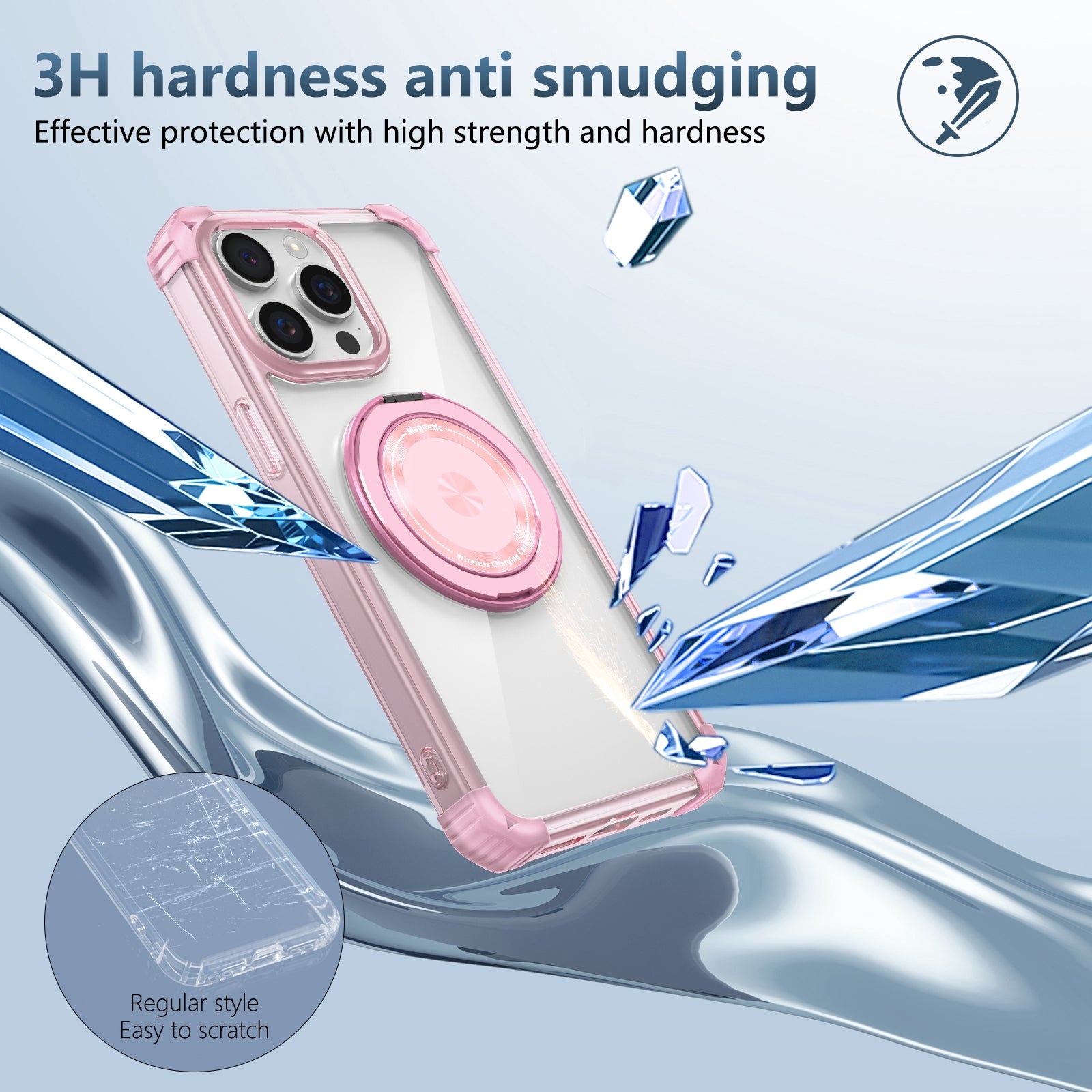 For iPhone 15 Pro Max Magnetic Phone Case PC+TPU Cover with Ring Kickstand