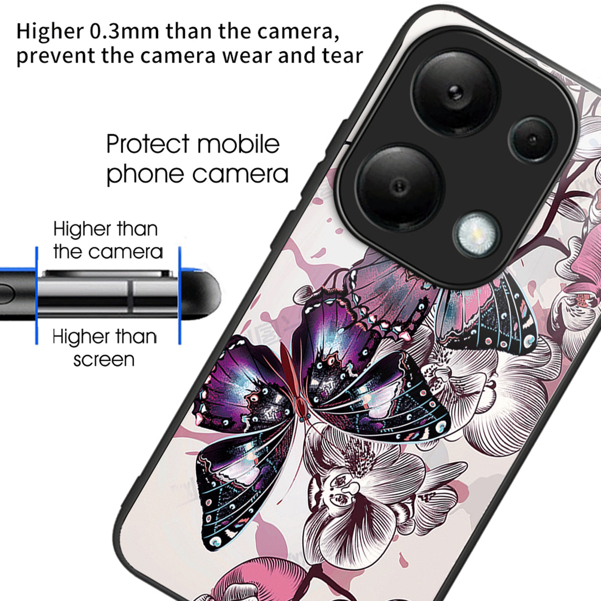 For Xiaomi Redmi Note 13 Pro 4G / Poco M6 Pro 4G Phone Case TPU+Tempered Glass Cover Pattern Print