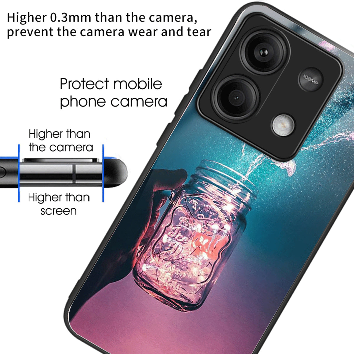 For Xiaomi Redmi Note 13 5G Shockproof Case Pattern Tempered Glass+TPU Phone Cover