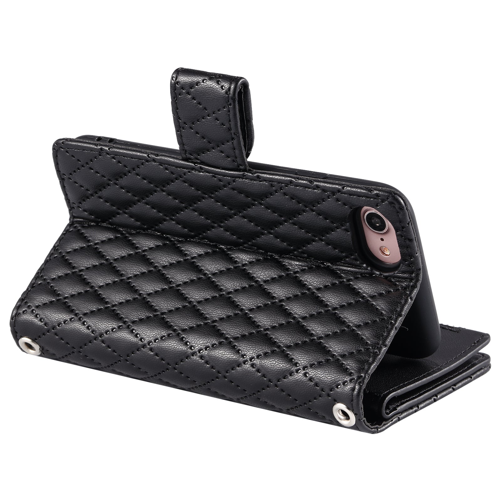 Style 012 for iPhone 7 / 8 / SE (2020) / SE (2022) Leather Case Rhombus Glitter Zipper Wallet Phone Cover