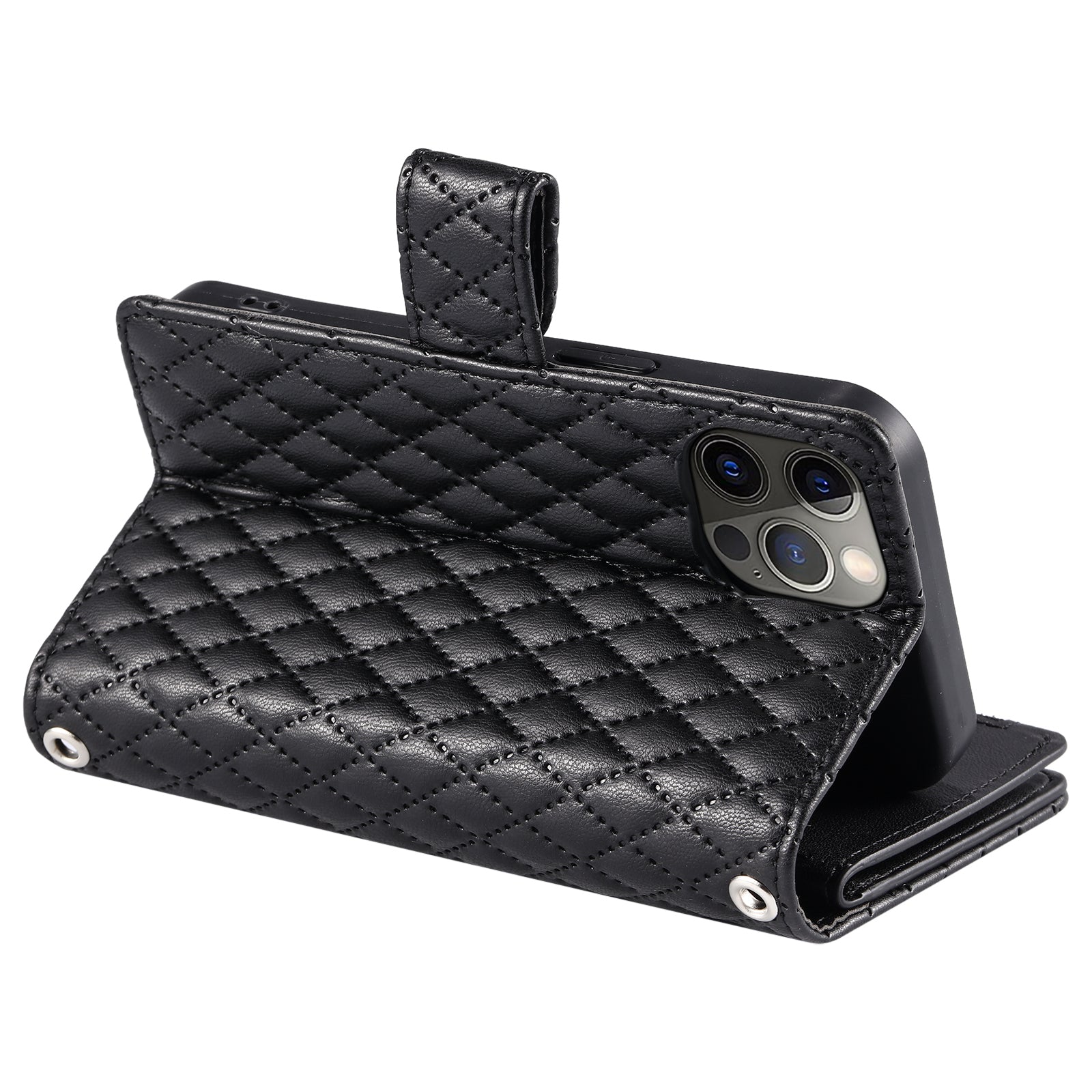 Style 012 for iPhone 12 Pro Max Case Rhombus Glitter Leather Phone Cover with Zipper Pocket