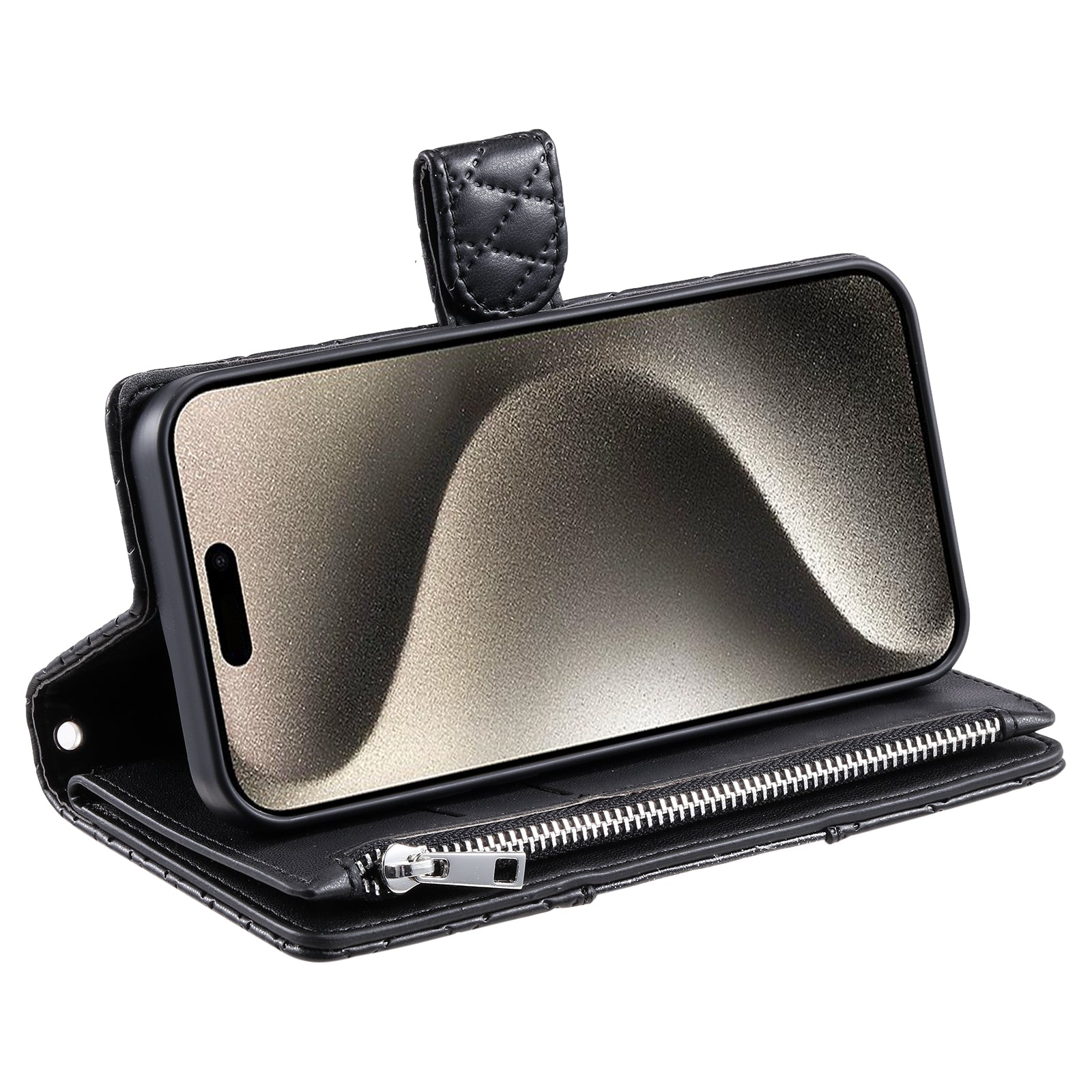 Style 012 for iPhone 13 Pro Max Wallet Case Zipper Pocket PU Leather Rhombus Phone Cover