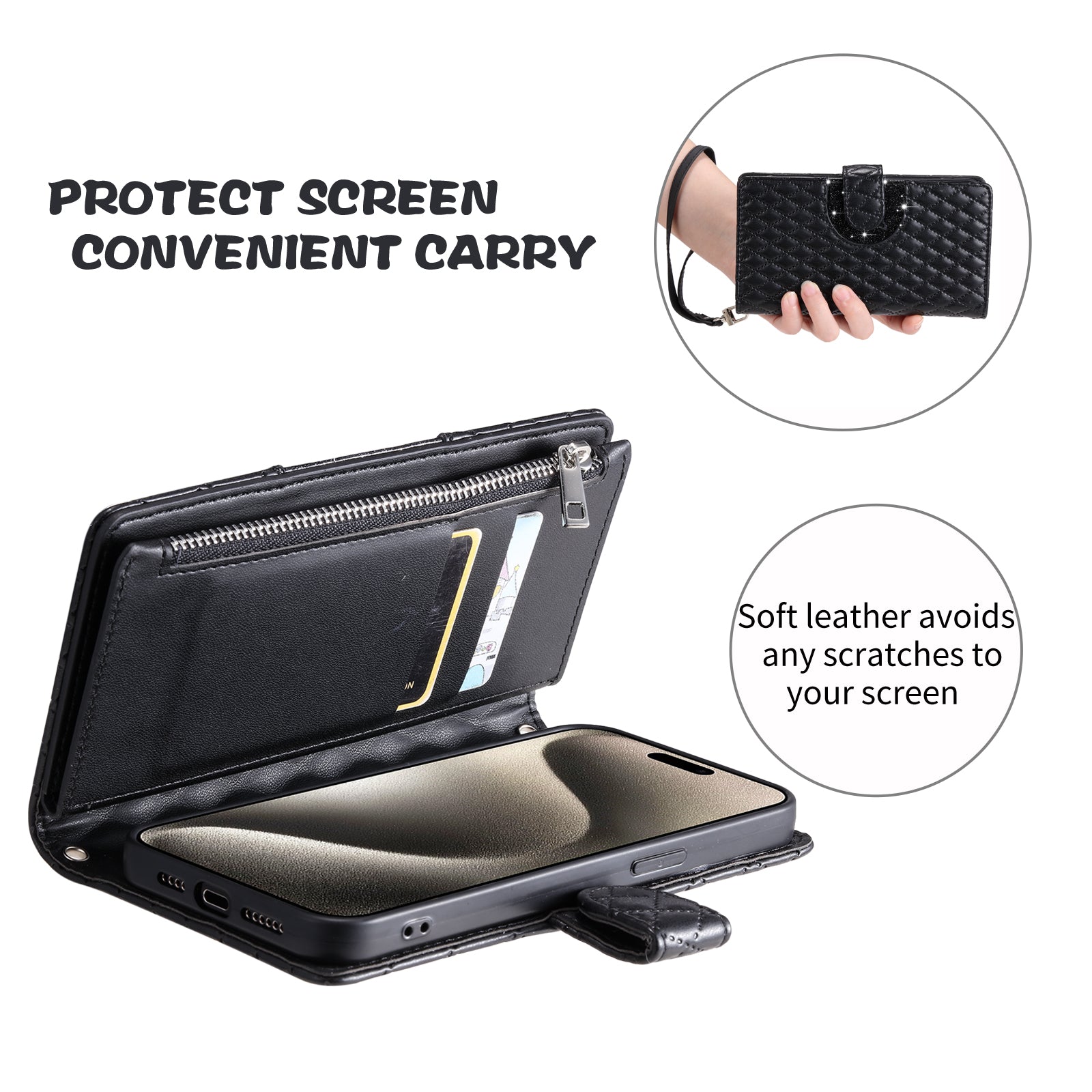 Style 012 for iPhone 13 Pro Max Wallet Case Zipper Pocket PU Leather Rhombus Phone Cover
