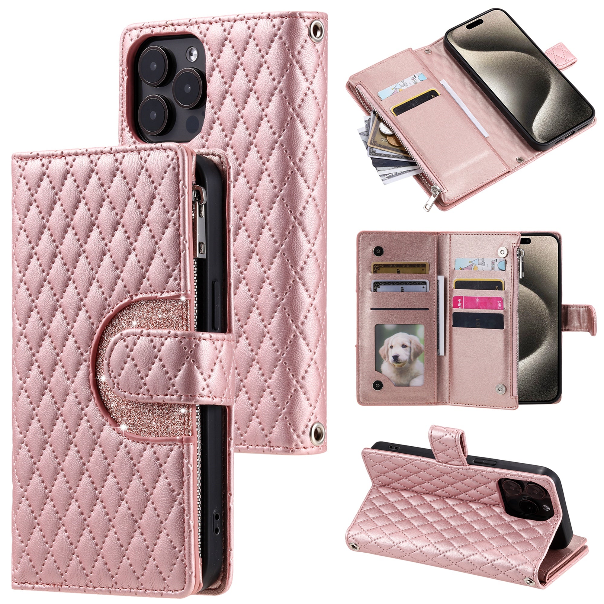 Style 012 for iPhone 13 Pro Max Wallet Case Zipper Pocket PU Leather Rhombus Phone Cover