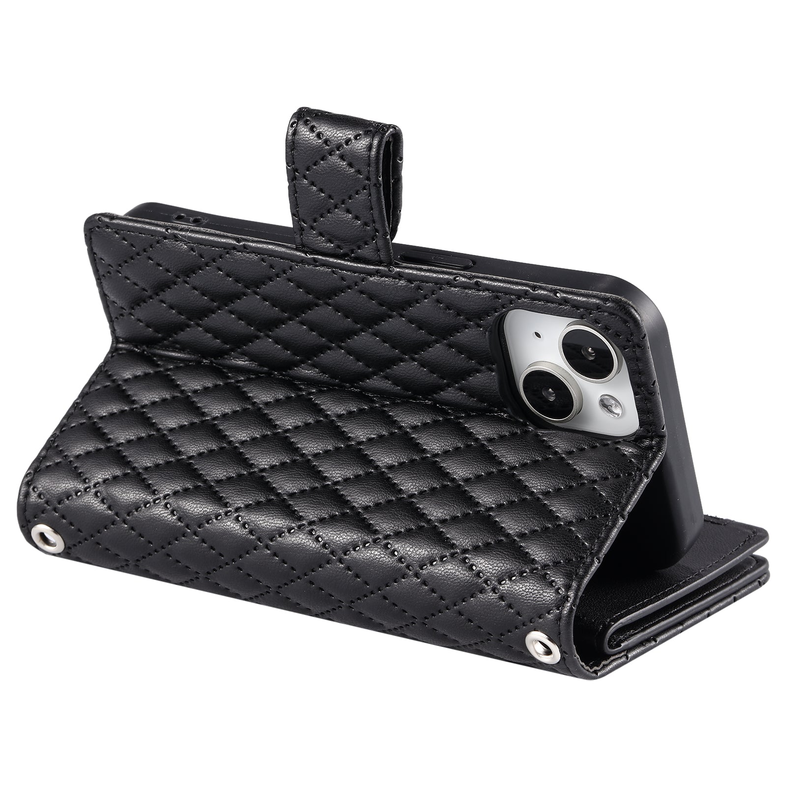 Style 012 for iPhone 15 Leather Wallet Case Rhombus Glitter Stand Flip Phone Cover
