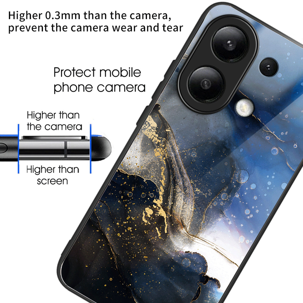For Xiaomi Redmi Note 13 4G Phone Case Tempered Glass+TPU Pattern Print Back Cover