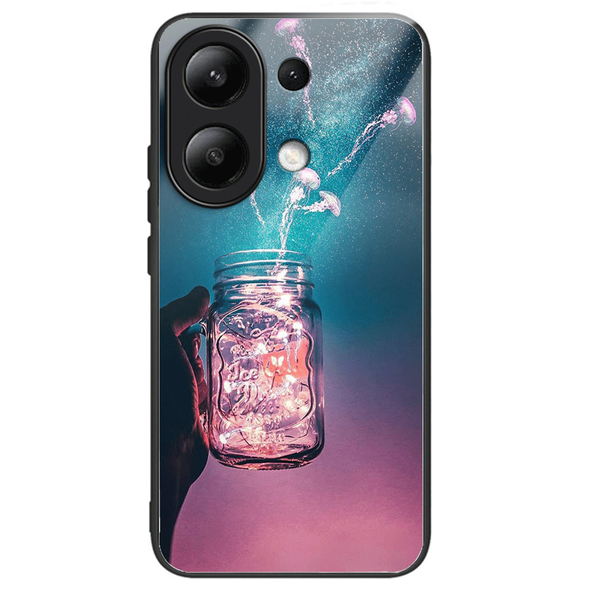 For Xiaomi Redmi Note 13 4G Phone Case Tempered Glass+TPU Pattern Print Back Cover