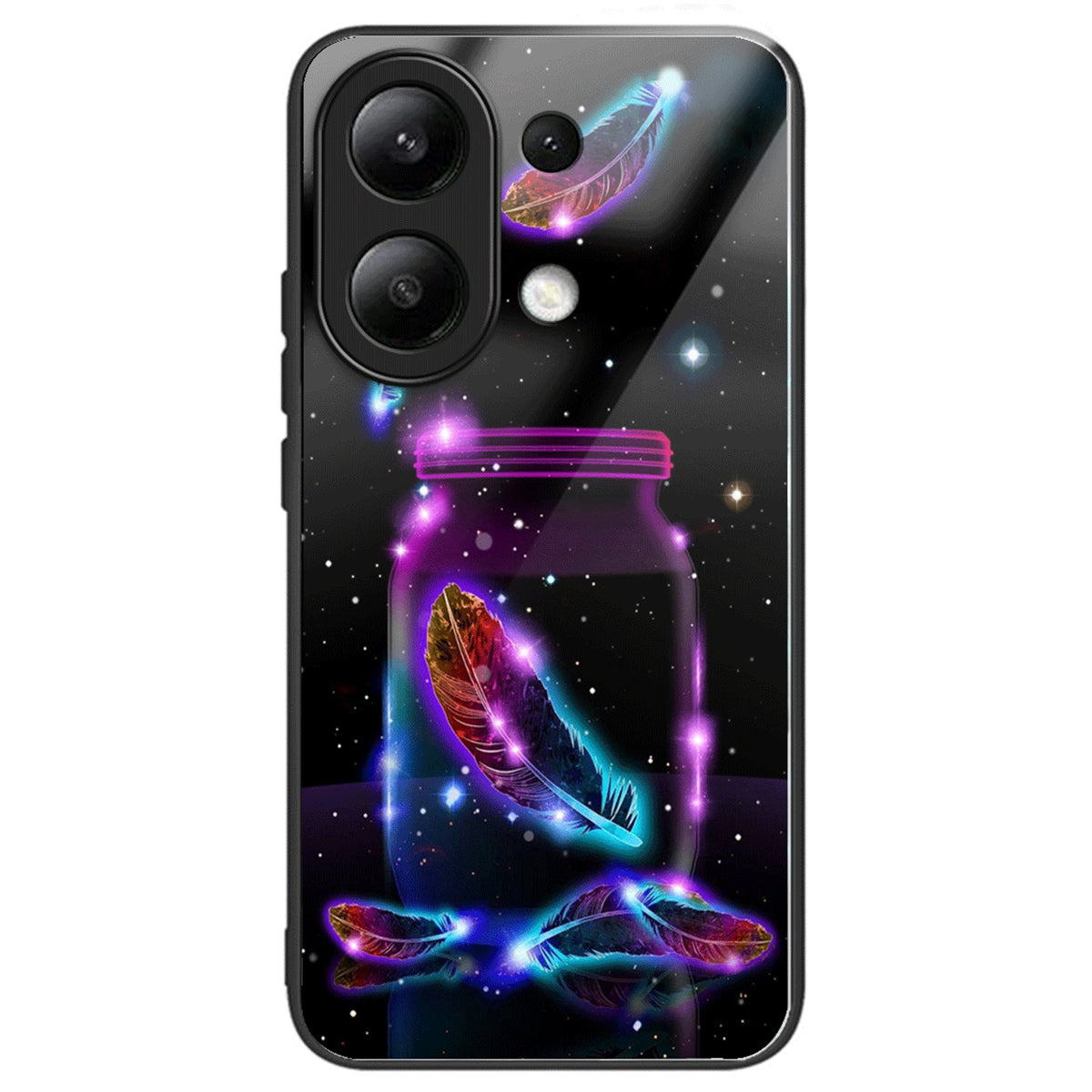 For Xiaomi Redmi Note 13 4G Phone Case Tempered Glass+TPU Pattern Print Back Cover