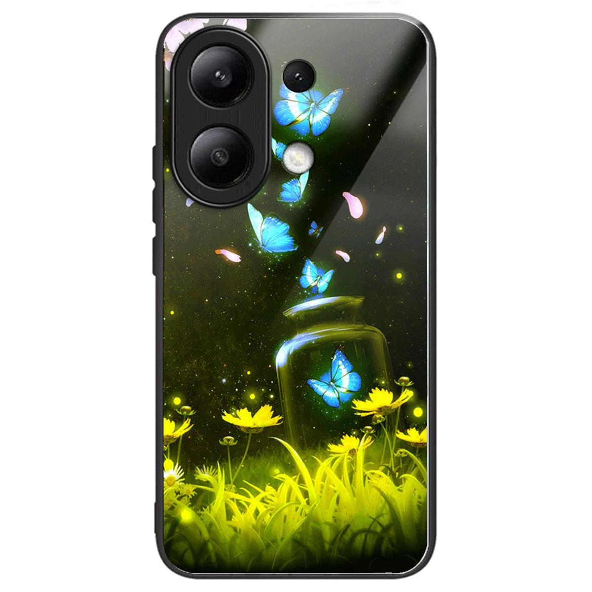 For Xiaomi Redmi Note 13 4G Phone Case Tempered Glass+TPU Pattern Print Back Cover