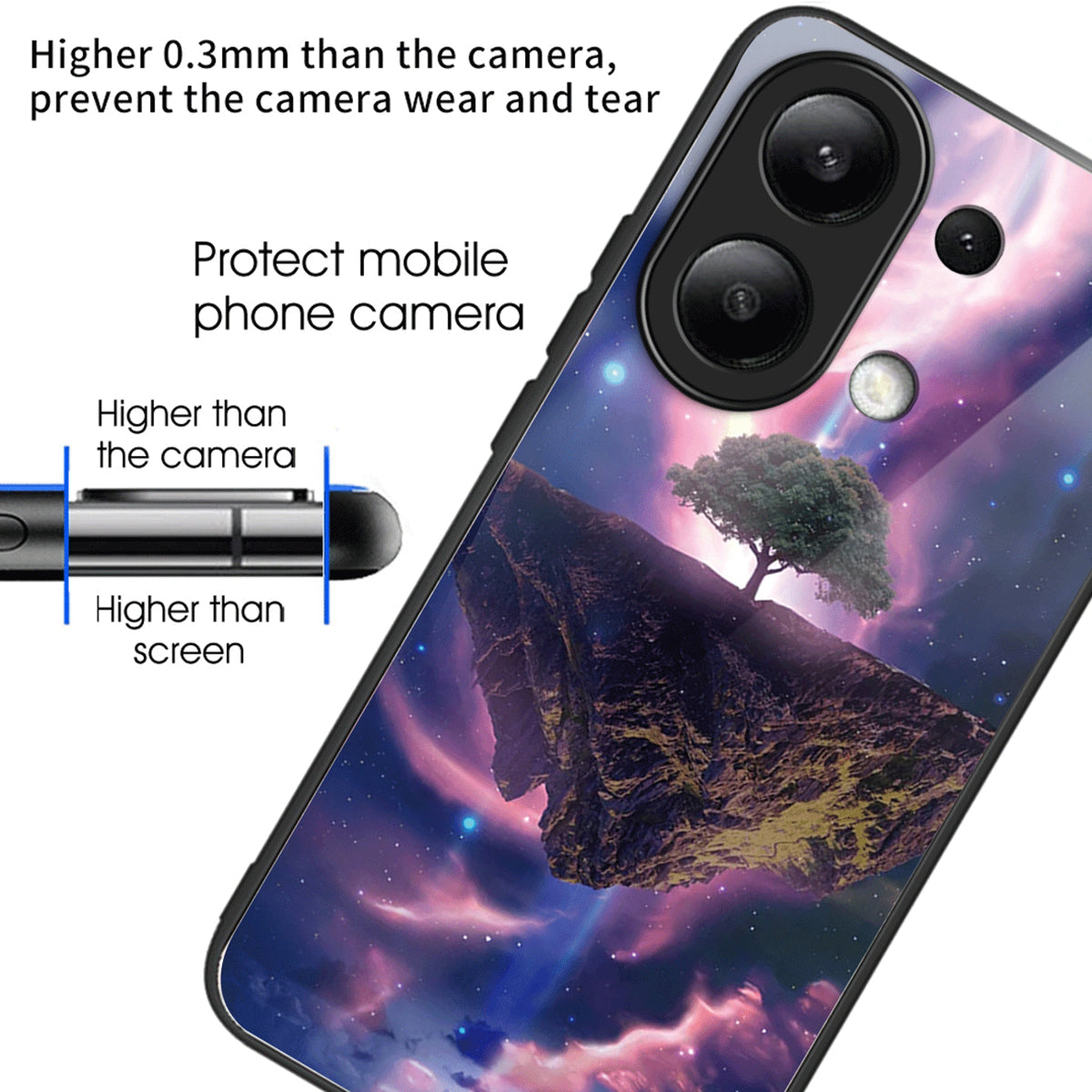 For Xiaomi Redmi Note 13 4G Case Pattern Printing Anti-Drop Tempered Glass TPU Phone Cover