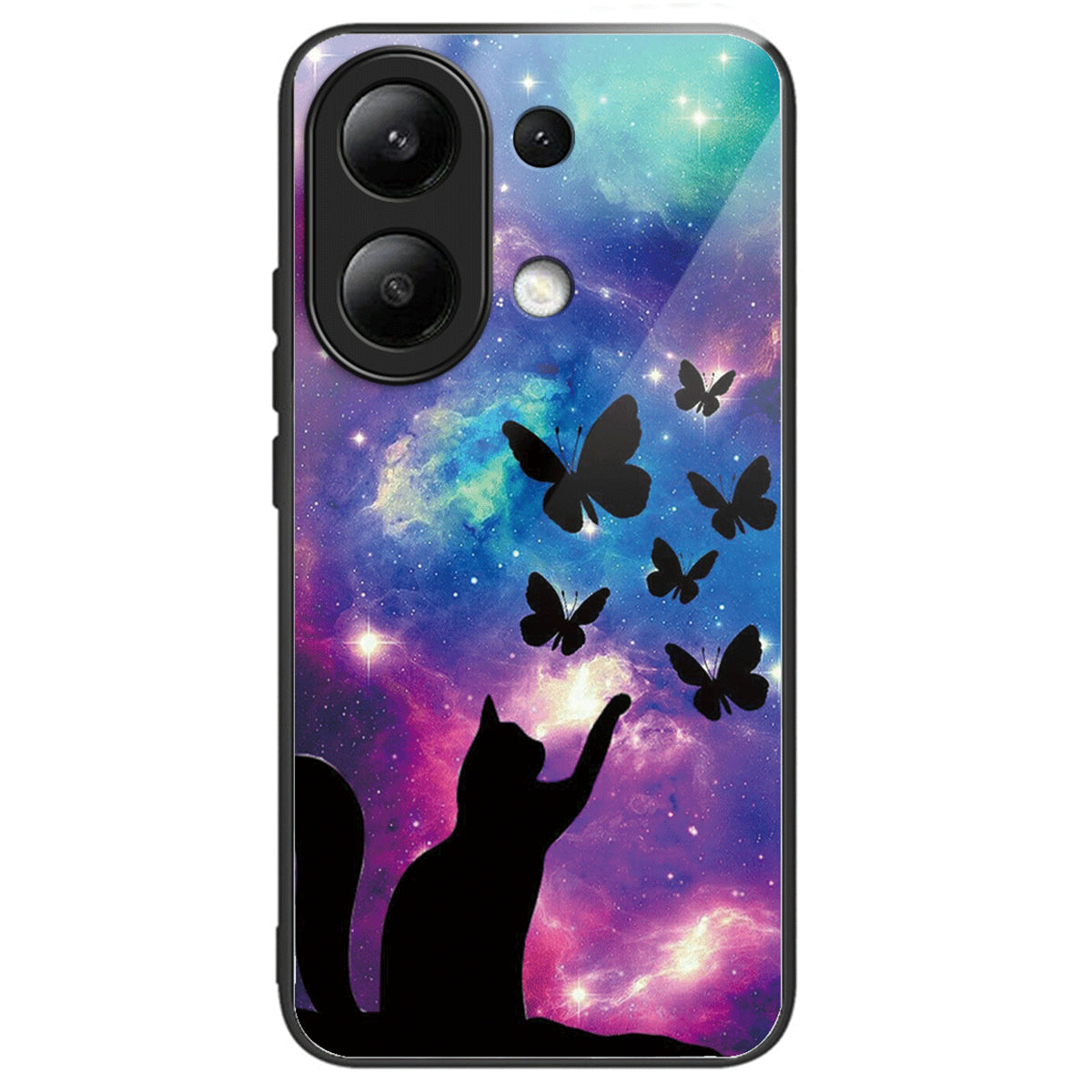 For Xiaomi Redmi Note 13 4G Case Pattern Printing Anti-Drop Tempered Glass TPU Phone Cover
